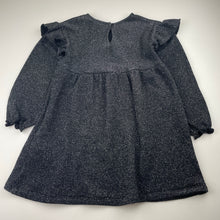 Load image into Gallery viewer, Girls Zara, black &amp; silver metallic knit long sleeve dress, EUC, size 5-6, L: 56cm