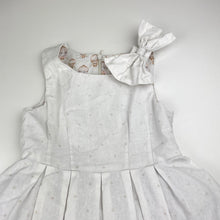 Load image into Gallery viewer, Girls Claris the Mouse, lined linen / cotton party dress, layered tulle underskirt, wash fade, FUC, size 4, L: 54cm
