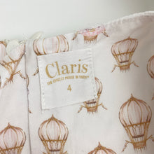 Load image into Gallery viewer, Girls Claris the Mouse, lined linen / cotton party dress, layered tulle underskirt, wash fade, FUC, size 4, L: 54cm