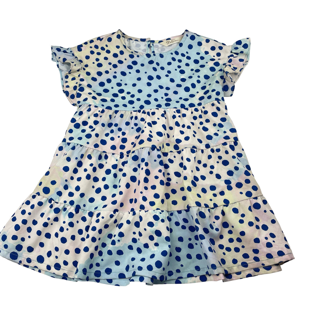 Girls Deloras, spotted lightweight short sleeve dress, EUC, size 3, L: 48cm