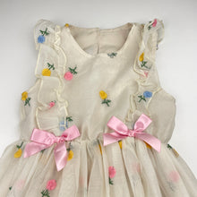 Load image into Gallery viewer, Girls embroidered, lined floral party dress, GUC, size 4, L: 59cm