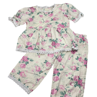 Girls floral, lightweight cotton top & cropped pants, elasticated, Inside leg: 27cm, GUC, size 4,  