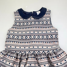 Load image into Gallery viewer, Girls Target, lined navy, white &amp; rose gold party dress, EUC, size 5, L: 60cm