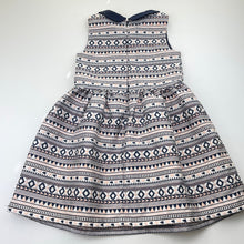 Load image into Gallery viewer, Girls Target, lined navy, white &amp; rose gold party dress, EUC, size 5, L: 60cm