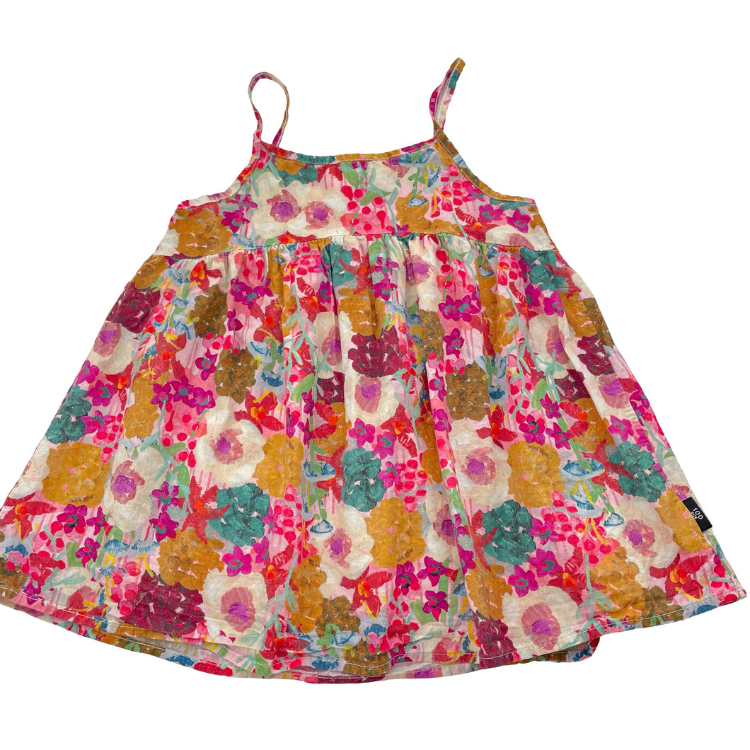 Girls lightweight, floral cotton summer dress, GUC, size 3, L: 51cm