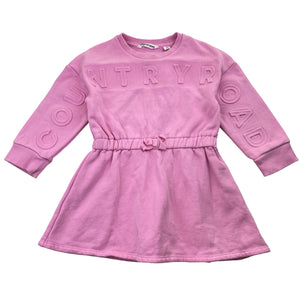 Girls Country Road, pink fleece lined sweater dress, light marks waist & cuffs, FUC, size 2, L: 47cm
