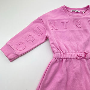 Girls Country Road, pink fleece lined sweater dress, light marks waist & cuffs, FUC, size 2, L: 47cm