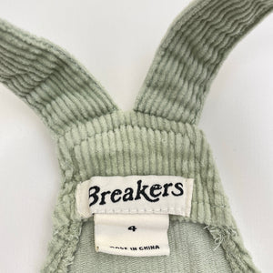 Girls Breakers, stretch corduroy overalls dress / pinafore, EUC, size 4, L: 60cm