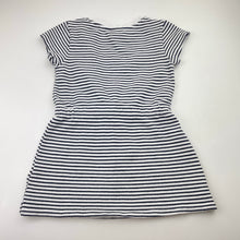 Load image into Gallery viewer, Girls Seed, heritage navy &amp; white stripe dress, light blue marks front, FUC, size 4, L: 47cm