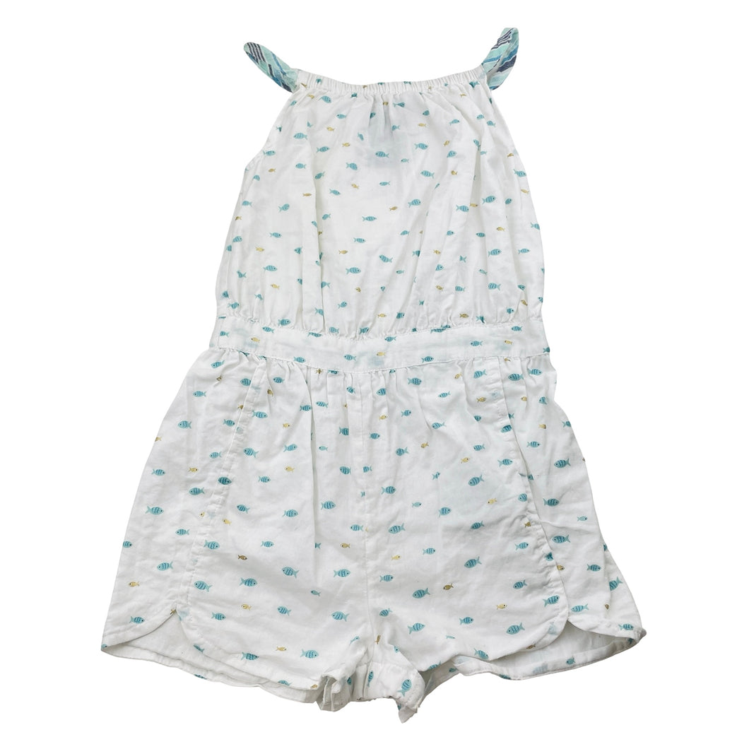Girls CYNTHIA ROWLEY, lined lightweight cotton summer playsuit, fish, GUC, size 5,  