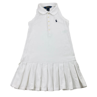 Girls Polo Ralph Lauren, white cotton tennis dress, light marks on collar & hem, FUC, size 5, L: 56cm