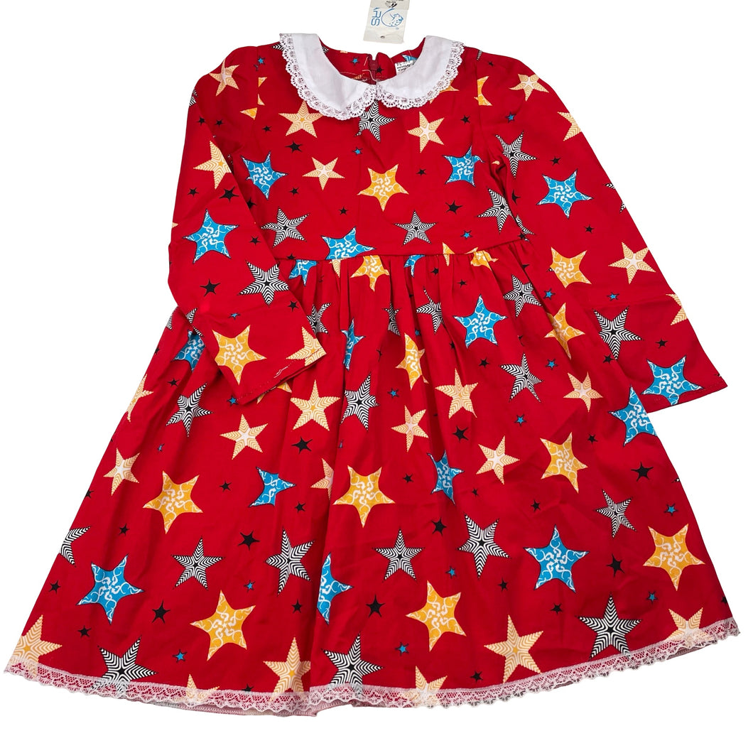 Girls lightweight, long sleeve dress, no size, armpit to armpit: 27cm, armpit to cuff: 27cm, NEW, size 3-4, L: 57cm