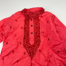 Load image into Gallery viewer, Unisex coral, embroidered lightweight tunic top, L: 46cm, armpit to armpit: 31cm, shoulder to cuff: 32cm, EUC, size 2-3,  