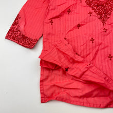 Load image into Gallery viewer, Unisex coral, embroidered lightweight tunic top, L: 46cm, armpit to armpit: 31cm, shoulder to cuff: 32cm, EUC, size 2-3,  