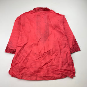 Unisex coral, embroidered lightweight tunic top, L: 46cm, armpit to armpit: 31cm, shoulder to cuff: 32cm, EUC, size 2-3,  
