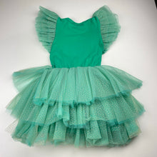 Load image into Gallery viewer, Girls Rock Your Kid, green tulle &amp; gold glitter party dress, light mark on back, FUC, size 3, L: 54cm