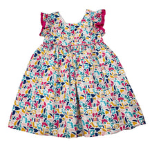 Load image into Gallery viewer, Girls Shrinking Violet, lined colourful cotton dress, FUC, size 4, L: 51cm