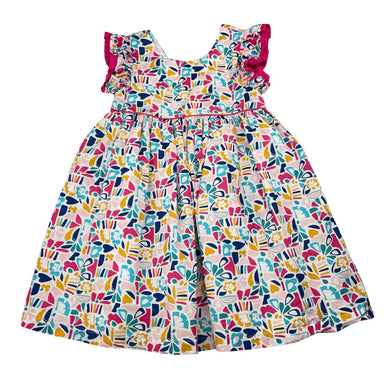 Girls Shrinking Violet, lined colourful cotton dress, FUC, size 4, L: 51cm