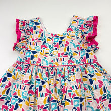 Load image into Gallery viewer, Girls Shrinking Violet, lined colourful cotton dress, FUC, size 4, L: 51cm