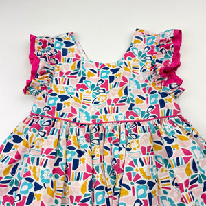 Girls Shrinking Violet, lined colourful cotton dress, FUC, size 4, L: 51cm