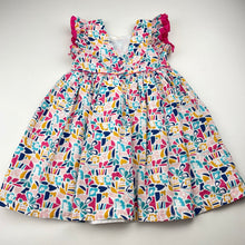 Load image into Gallery viewer, Girls Shrinking Violet, lined colourful cotton dress, FUC, size 4, L: 51cm