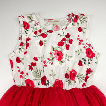 Load image into Gallery viewer, Girls DESIGNER KIDZ, red floral &amp; tulle party dress, GUC, size 7, L: 75cm