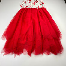 Load image into Gallery viewer, Girls DESIGNER KIDZ, red floral &amp; tulle party dress, GUC, size 7, L: 75cm