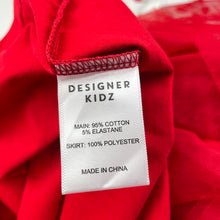 Load image into Gallery viewer, Girls DESIGNER KIDZ, red floral &amp; tulle party dress, GUC, size 7, L: 75cm