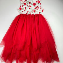 Load image into Gallery viewer, Girls DESIGNER KIDZ, red floral &amp; tulle party dress, GUC, size 7, L: 75cm