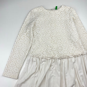 Girls United Colors of Benetton, cream floral lace long sleeve dress, GUC, size 6-7, L: 59cm
