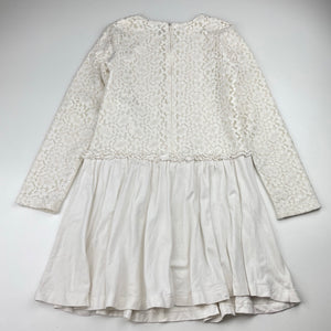 Girls United Colors of Benetton, cream floral lace long sleeve dress, GUC, size 6-7, L: 59cm