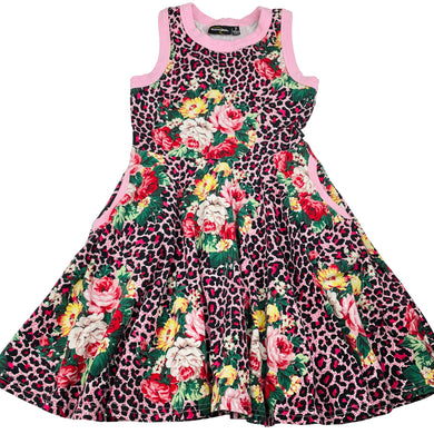 Girls Rock Your Kid, stretchy floral & animal print waisted dress, GUC, size 7, L: 65cm