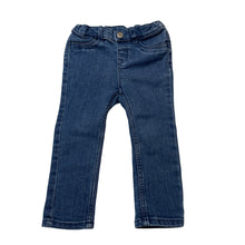 Load image into Gallery viewer, Girls H&amp;M, blue stretchy denim jeans / pants, adjustable, Inside leg: 29cm, GUC, size 1,  