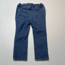 Load image into Gallery viewer, Girls H&amp;M, blue stretchy denim jeans / pants, adjustable, Inside leg: 29cm, GUC, size 1,  
