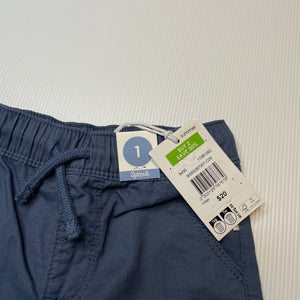 Boys Sprout, blue cotton shorts, elasticated, NEW, size 1,  