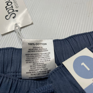 Boys Sprout, blue cotton shorts, elasticated, NEW, size 1,  
