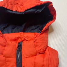 Load image into Gallery viewer, Boys Lily &amp; Dan, orange hooded puffer vest, marks at neck/hood, FUC, size 0,  