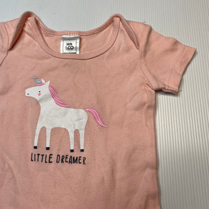 Girls Kids & Co, pink cotton bodysuit / romper, unicorn, GUC, size 00,  