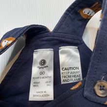 Load image into Gallery viewer, Boys Dymples, navy cotton overalls / shortalls, monkeys, EUC, size 00,  