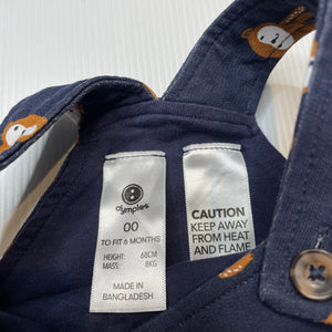Boys Dymples, navy cotton overalls / shortalls, monkeys, EUC, size 00,  