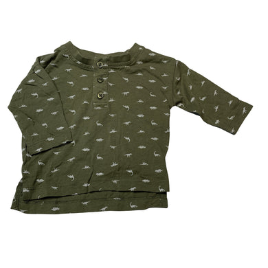 Boys Baby Berry, khaki cotton long sleeve top, dinosaurs, EUC, size 000,  