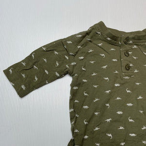 Boys Baby Berry, khaki cotton long sleeve top, dinosaurs, EUC, size 000,  