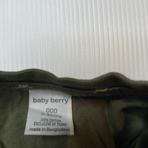 Boys Baby Berry, khaki cotton long sleeve top, dinosaurs, EUC, size 000,  