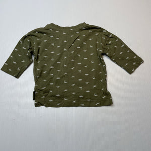 Boys Baby Berry, khaki cotton long sleeve top, dinosaurs, EUC, size 000,  