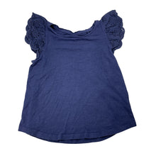 Load image into Gallery viewer, Girls Brilliant Basics, broderie trim navy cotton top, GUC, size 5,  