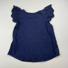 Load image into Gallery viewer, Girls Brilliant Basics, broderie trim navy cotton top, GUC, size 5,  
