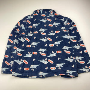 Boys Brilliant Basics, flannel cotton pyjama top, sharks, FUC, size 7,  