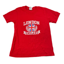 Load image into Gallery viewer, Unisex GILDAN, red cotton tee / top, London, GUC, size 3-4,  