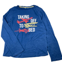 Load image into Gallery viewer, Boys blue, stretchy long sleeve pyjama top, no labels, armpit to armpit: 40cm, shoulder to cuff: 54cm, GUC, size 12-14,  