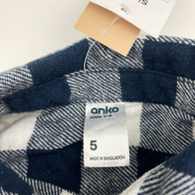 Load image into Gallery viewer, Boys Anko, navy check flannel cotton long sleeve shirt, NEW, size 5,  